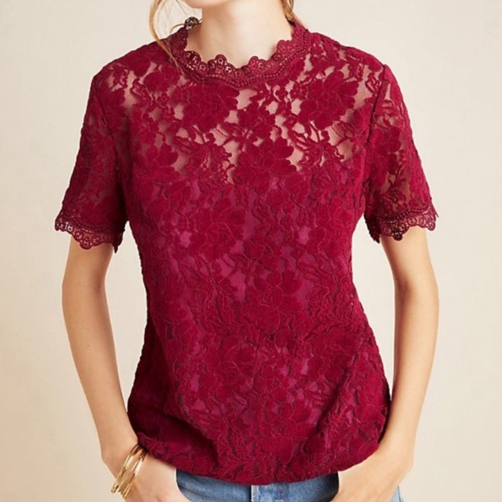 Anthropologie Teresa Mock Neck Lace Top